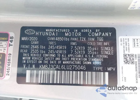 2020 Hyundai Tucson Sport z USA, uszkodzony, nr VIN KM8J3CAL6LU275046